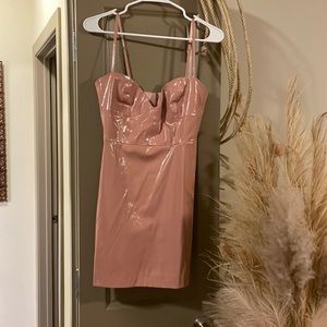 Never worn NBD pink faux-leather mini dress